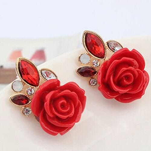 Bluelans Fashion Womens Ladies Retro Crystal Elegant Rose Flower Ear Stud Earrings