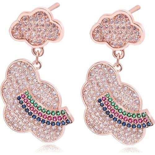 Zhijia New Fashion Jewelry Rose Gold Plate Exquisite Starlight Stud Earrings For Women Double Sided Zircon Earrings