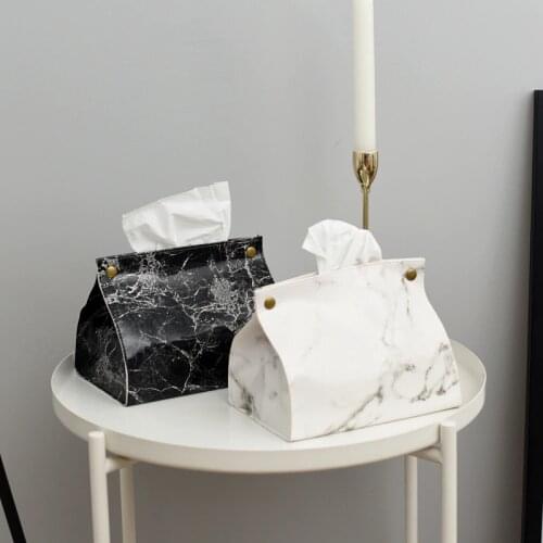 PU Leather Marble Tissue Box Chic Paper Container Bag Napkin Holder Cover Car Towel Tissue Cases Home Desktop Decoration 1pc