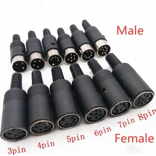 1Pcs Black Male/Female DIN Plug Socket Connector 3/4/5/6/7/8 PIN Chassis Cable Mount