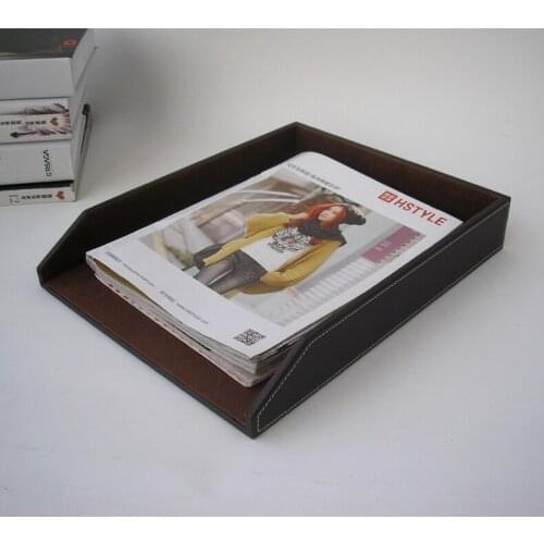 13.5x10.5" a4 leather office desk file document tray container storage box case organizer holder brown 225B