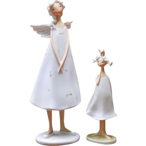 2Pcs Figurine Ornament Resin Angels Mother And Daughter Home Office Desk Decor