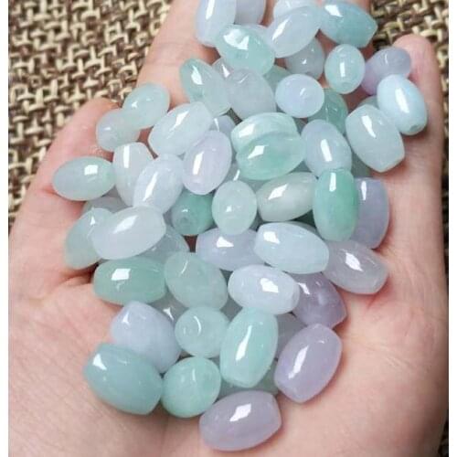 25pcs 6*9mm Emerald ice violet light green loose pearl natural Bashan jade rice bead + free mask 10pcs /bag