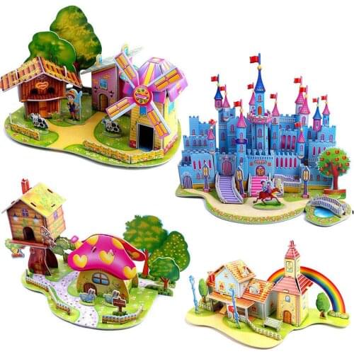 3D DIY Puzzle Castle Assembling Model Cartoon House Paper Toy Kid Early Learning Construction Pattern Gift Children House Puzzle