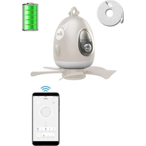 7inch USB Rechargeable Ceiling Fan Smart App Control Timer LED Lamp 4 Speed Fan for Camper Outdoor Bedroom Tent