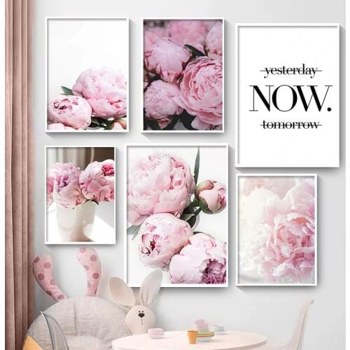 5D Diamond Painting Nordic Wall Art Pink Peony Flowers Quotes Posters Diamond Embroidery Cross Stitch Kit For Living Home Decor