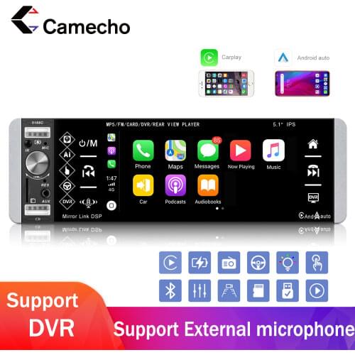 Camecho 4.1 inch 1 One Din Car Radio Audio Stereo AUX FM Radio Station Bluetooth Autoradio with Rearview Camera Remote Control