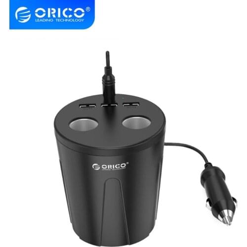 ORICO Car Charger 3 USB +2 Cigarette Lighter Extension DC/5V 7.2A Cup Power Socket Adapter Splitter for Phone Charging Station