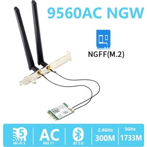 Dual Band Wireless For Intel 9560AC NGW CNVI 1.73Gbps Wifi 802.11ac Bluetooth 5.0 Wlan Card With MHF4 UF.L Antennas Windows 10