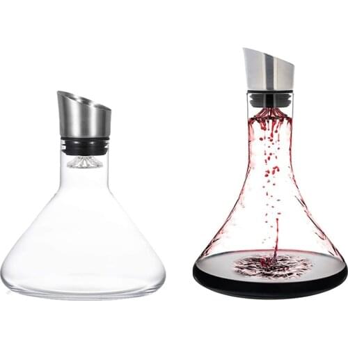 Wine Decanter with Aerator Pourer Lid - 2 in 1-100% Hand Blown Lead-free Crystal Glass, Red Wine Carafe