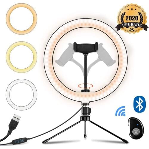 10" Led Selfie Ring Light with Tripod Stand and Remote & Cell Phone Holder，Desk Makeup Ring Lamp for YouTube/Live Stream