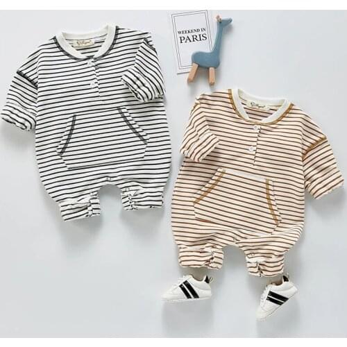 Baby Boy Girl Rompers 0-3Yrs Baby Boy Girl Stripe Rompers Spring Baby Long Sleeve Fashion Infant Clothes