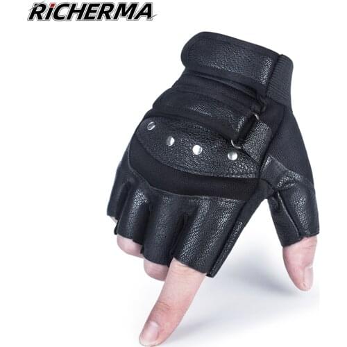 Leather Motorcycle Gloves Black Adjustable Summer Motorbike Gloves Gothic Non-Slip Bicycle Gloves Men Women Mittens