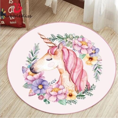 Bubble Kiss Children Room Round Carpet Non-Slip Cartoon unicorn Pattern Rug Living Room Floor Mat Carpet Modern Home Decor Rug