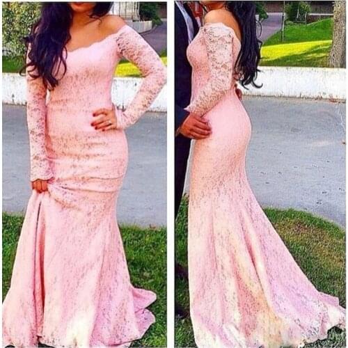 Lace Mermaid Prom Dress Long Sleeves Off the Shoulder Sexy Plus Size Evening Dresses robes de soirée
