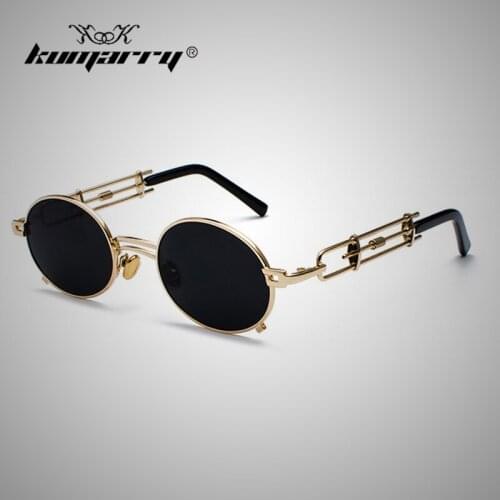 KUMARRY NEW Punk Vintage Sunglasses Men/Women Personality Oval Small Frame Fashion Sun Glasses High Quality Metal Eyewear KTM029