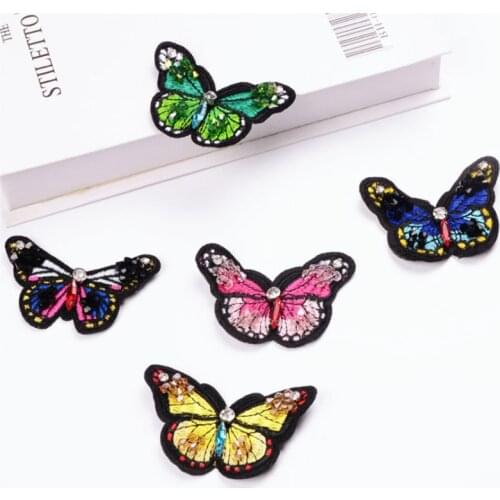 Maxsin 1 Pc High Quality Embroidery Hand-beaded Rhinestone Applique Color Butterfly Patches Hand-sewn Garment Decoration DIY