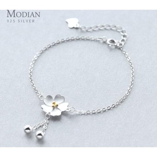 Modian Classic Cute Plant Daisy Chain Bracelet 925 Sterling Silver Female Simple Jewelry For Women S925 Fashion Bell Bijoux