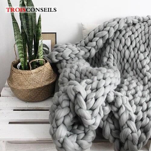 Fashion Blanket Artificial Wool Blanket Thick Big Yarn Roving Knitted Blanket Warm Throw Blankets Sofa Cover Plaid on the bed