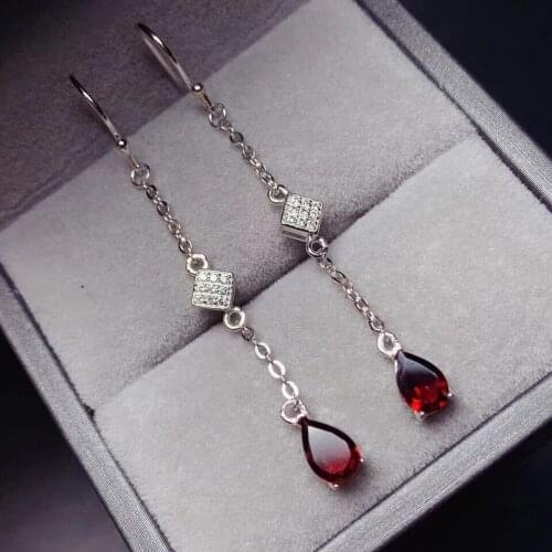 Fashion Piece water drop natural red garnet drop earrings Natural gemstone earrings 925 silver female wedding gift fine jewelry