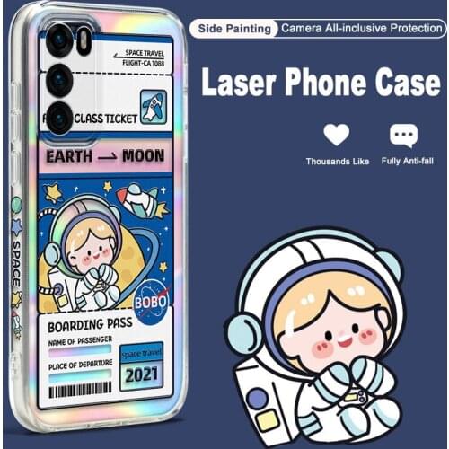 ASINA Soft Laser Case For Huawei P40 Lite P30 Pro Nova 5t Cover Cartoon Transparent Couple Cases For Nova 6 7 8 SE Pro Girl Capa