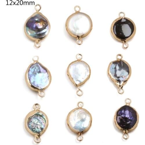 Natural Freshwater Pearl Pendant Elliptical shape Double hole connector Pendants for Jewelry Making DIY Necklaces Accessories