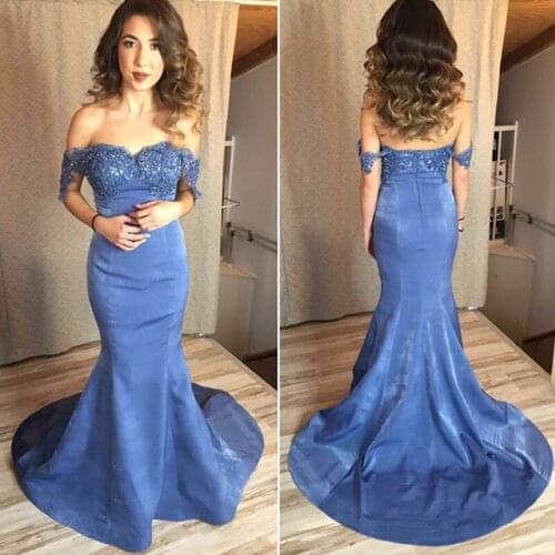 2021 New Design Off The Shoulder Blue Sheath Mermaid Wedding Bridal Guests Party Dresses Bridesmaid Dress for Black Girls
