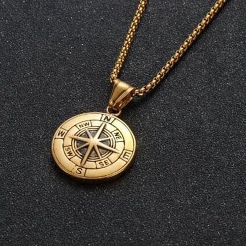 New Retro Viking Viking Round Compass Pattern Pendant Necklace Mens Necklace Fashion Metal Sliding Pendant Jewelry Accessories