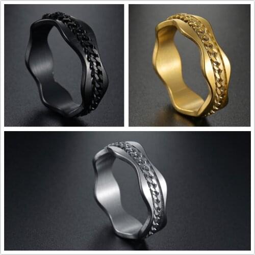 Punk Irregular Women Stainless Steel Spinner Chain Rings Gold Rotatable Link Ring Male Birthday Gift Anillos