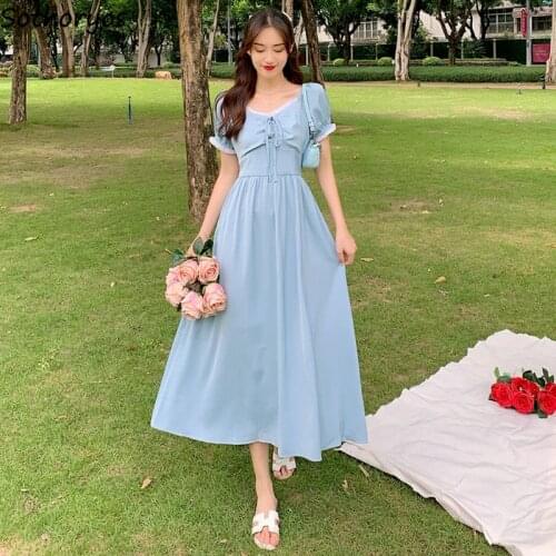 Short Sleeve Dresses Women Lace-up Slim Elegant Sweet Pleated Korean Spring Fashion Puff Classic V-neck Spliced Princess Style