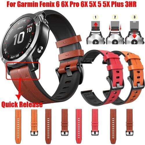 Hot 26 22mm Watchband For Garmin Fenix 5X 5 5X Plus 3 3HR 6 6X 6X Pro Watch Quick Release LEATHER Easy fit Wrist Band Straps