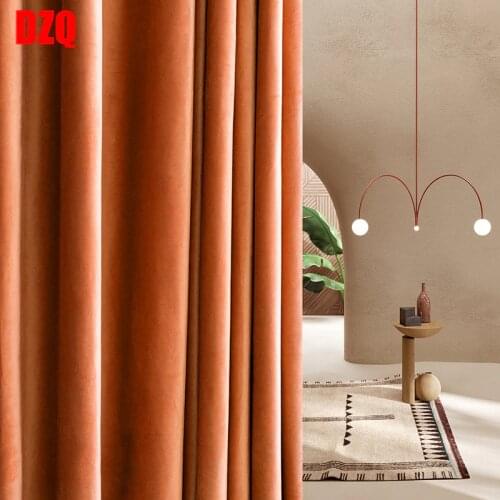 Luxury Nordic Velvet Curtain for Living Room Bedroom Orange /green Blackout Curtains Thickened French Window Curtains