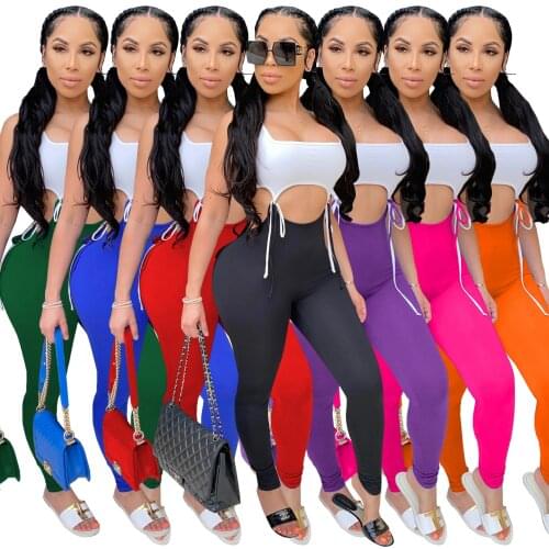 Hollow Out Patchwork Jumpsuit Rompers Trousers 2021 New Sexy Women Sleeveless Bodycon Jumpsuit Summer Sports Long Pants Jumpsuit