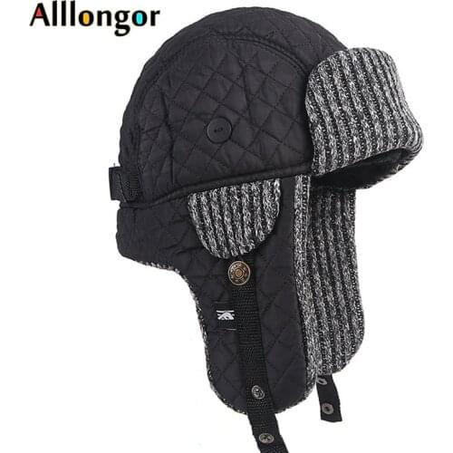 Russian Winter Hats For Men Warm 2020 Bomber Hat Ushanka Faxu Fur Earflaps Trapper Soviet hat Ski Cap Black