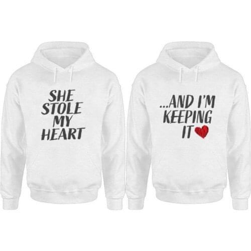 Couple Sweatshirt She Stole My Hear and I'm Keeping It Graphic Hoodies Couple Gifts Valentines Day Fashion Tops Letter M