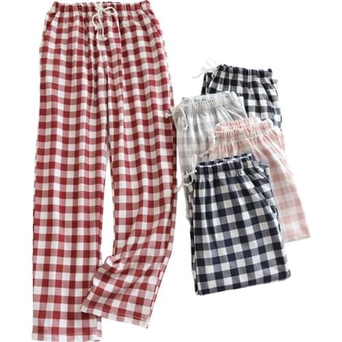 2021 Spring Couples Cotton Gauze Sleep Pants Ladies Home Tie Pajama Pant Mens Bottom Pants Sleeping Pants Woman Pajama Bottoms