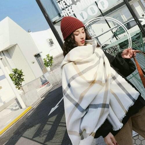Imitation Cashmere Women Vintage Plaid Winter Warm Shawl Long Wrap Bandana Scarf Comfortable Casual Wild Female Thick Blanket