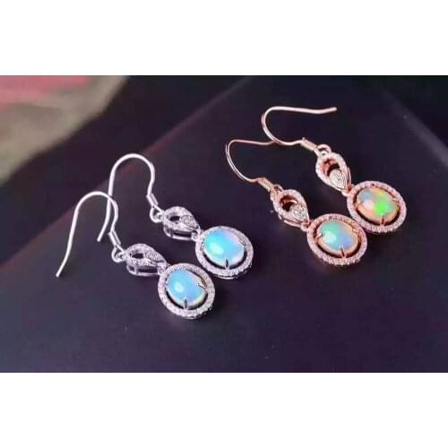 Natural opal gem drop earrings 925 silver natural gemstone earrings Stylish elegant round women party fine Earrings jewelry
