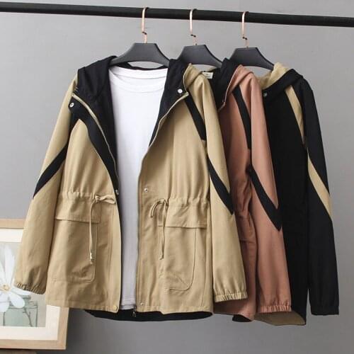 Women Trench Coat New Spring Autumn Coat Korean Loose Plus Size 4XL Hooded Jacket Drawstring Elastic Waist Windbreakers Female