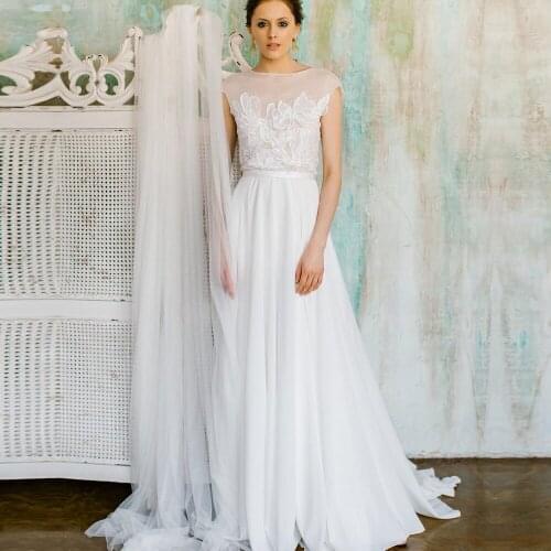 Simple White Wedding Dress Boho Elegant A-Line V-Neck Chiffon Cap Sleeve Robe Sexy Bridal Gown Bride To Be 2021 Vestido de Noiva