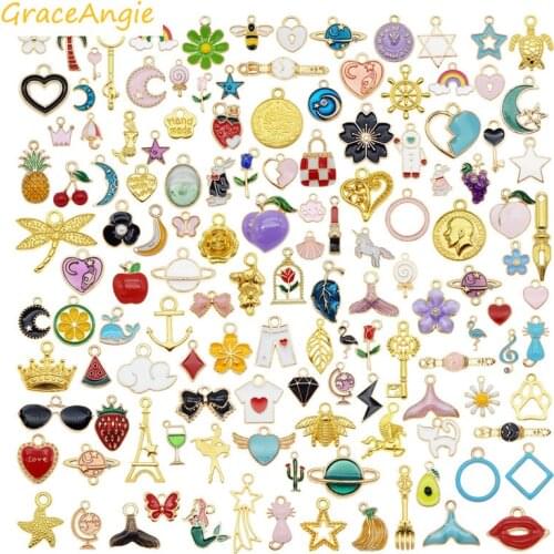 100pcs/pack Mix charms for jewelry making and crafting fashion earring bracelet necklace Star Flower enamel charms Gold pendants