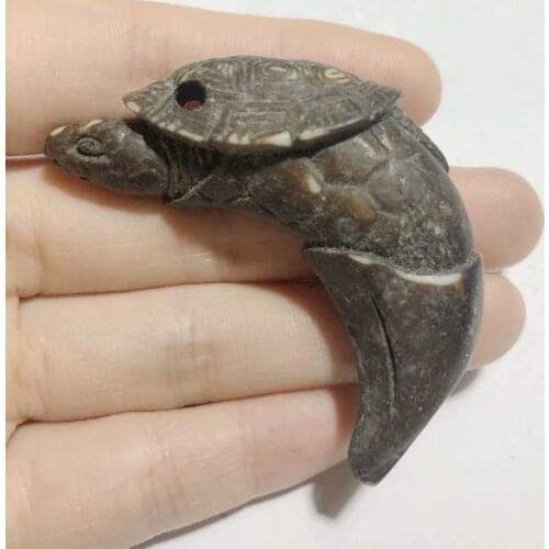 16 pcs Faux Yak Bone Resin Carved Tortoise Pendant Necklace Adjustable