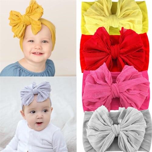16Pcs/Lot Baby Girls Cute Big Knot Bow Nylon Headband Boutique Accessories Infant Newborn Elastic Headwear Headdress Gift