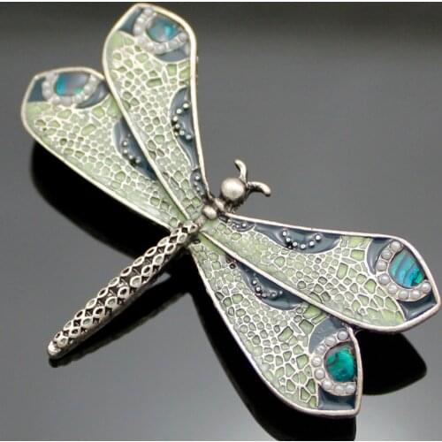 2 Colors Wholesale custom made Vintage Gold Art Nouveau Victorian Dragonfly Pearl Wing Retro Lapel Brooch Pin Badge Gift