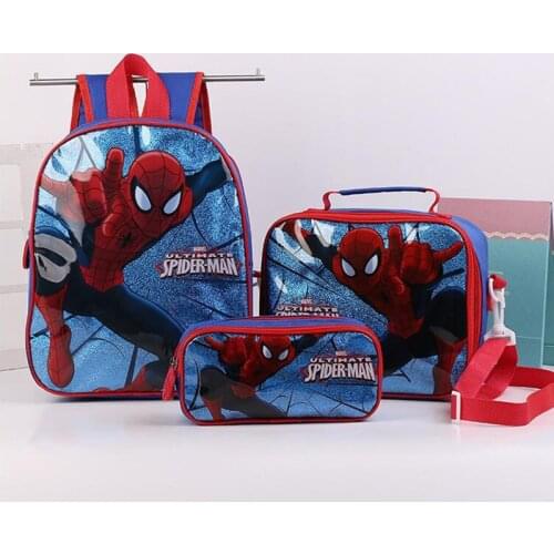 3 Pcs/set Backpack Meal Package Stationery Storage Bag Disney Frozen Spiderman Avengers Cars Sofia Cartoon Anime Student Bags