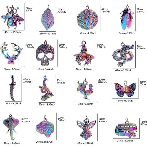 5Pcs/Lot Rainbow Color Angel Wing Leaf Dragon Cock Skull Butterfly Charms Diy Pendant Women Keychain Earrings Jewelry Wholesale