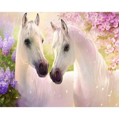 Diamond Embroidery Animal 2 White Horse Cross Stitch DIY Diamond Painting Horse Diamond Mosaic Rhinestones Home Decor
