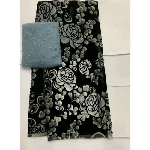 Velvet lace fabric african lace fabric 2020 high quality tissu dentelle french net lace with beads sewing materials 5+2yard