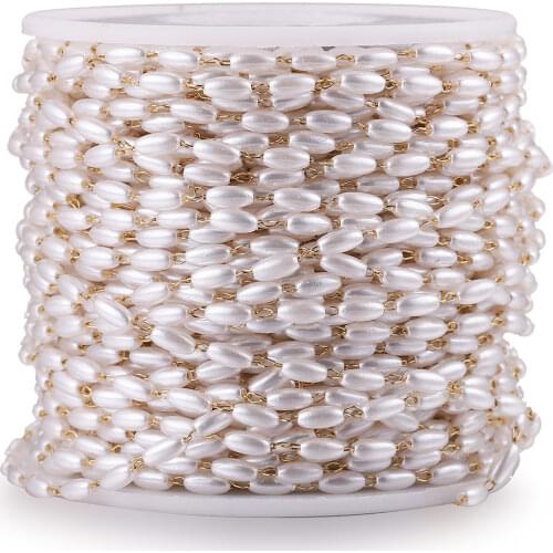 2M/lot Stainless Steel 6 7mm Oval Imitation Pearls Chains for DIY Bracelet Necklace Supplies Jewelry Making Items Wholesale Roll