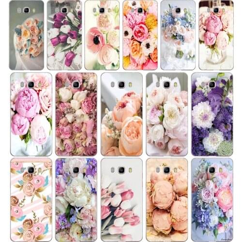 116FG Drawn Peony Delicate Flower Soft Silicone Tpu Cover phone Case for Samsung j3 j5 j7 2016 2017 j330 j2 j6 Plus 2018